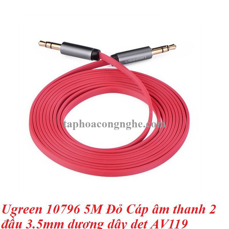Ugreen 10796 5M màu Đỏ Cáp âm thanh 2 đầu 3.5mm dây dẹt AV119 30010796